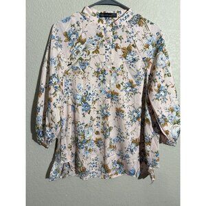 Zanzea Blouse top Womens Floral Print size L Pink Blue Polyester Lightweight